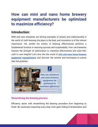 How can miniature and nanobrewery equipment be optimized to maximize efficiency_S Brewing Company