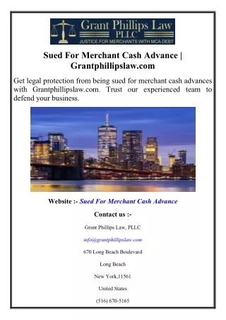 Sued For Merchant Cash Advance  Grantphillipslaw