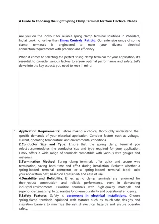 A Guide to Choosing the Right Spring Clamp Terminal for Your Electrical Needs