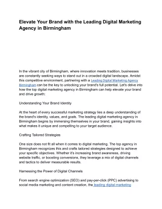 Leading Digital Marketing Agency Birmingham