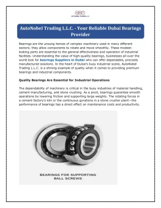 AutoNobel Trading L.L.C. - Your Reliable Dubai Bearings Provider