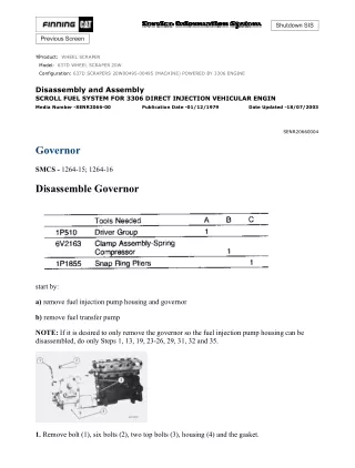 Caterpillar Cat 637D WHEEL SCRAPER (Prefix 20W) Service Repair Manual (20W00495-00495)