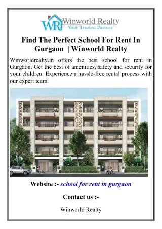 Find The Perfect School For Rent In Gurgaon Winworld Realty