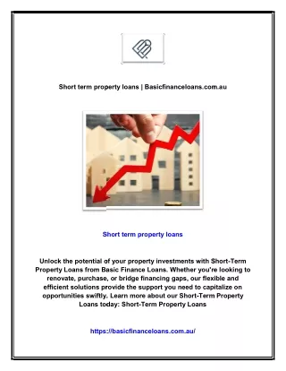 Short term property loans | Basicfinanceloans.com.au