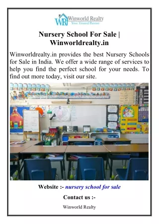 Nursery School For Sale  Winworldrealty.in