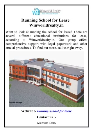 Running School for Lease  Winworldrealty.in