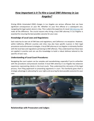 How Important is it To Hire a Local DWI Attorney in Los Angeles