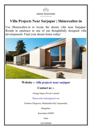 Villa Projects Near Sarjapur  Shinerealtor.in