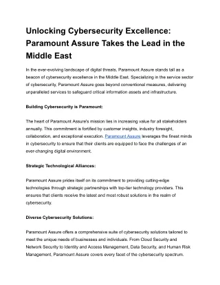 Unlocking Cybersecurity Excellence_ Paramount Assure Takes the Lead in the Middle East