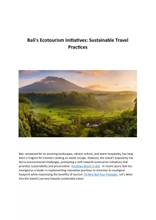 Balis Ecotourism Initiatives Sustainable Travel Practices