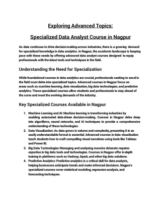 Exploring Advanced Topics: Specialized Data Analyst Courses in Nagpur