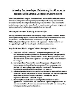 Industry Partnerships: Data Analyst Courses in Nagpur with Strong Corporate Conn