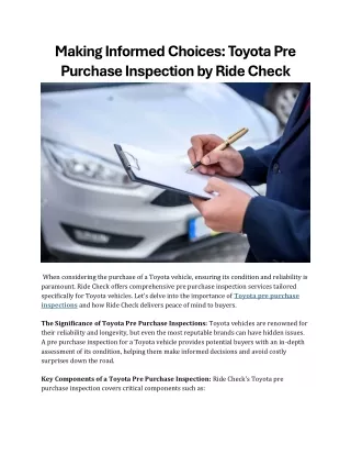 Making Informed Choices Toyota Pre Purchase Inspection by Ride Check