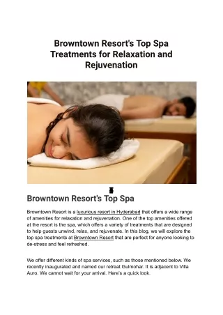 Spa resorts in Hyderabad | Browntown Resort