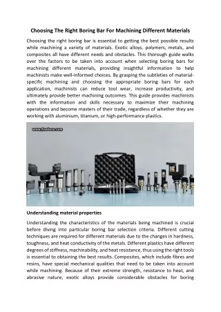 Choosing The Right Boring Bar For Machining Different Materials