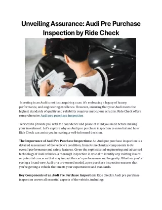 Unveiling Assurance Audi Pre Purchase Inspection by Ride Check