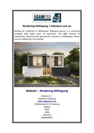 Rendering Mittagong  Adampro.com.au