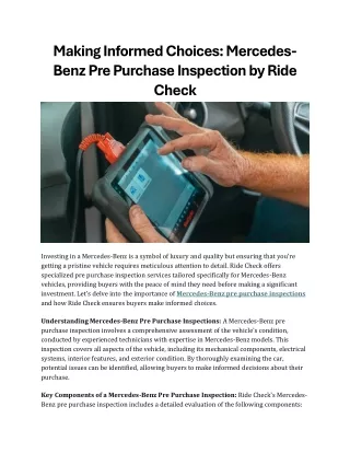 Making Informed Choices Mercedes-Benz Pre Purchase Inspection by Ride Check