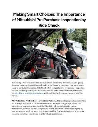 The Importance of Mitsubishi Pre Purchase Inspection by Ride Check