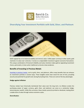 Diversifying Your Investment Portfolio with Gold, Silver, and Platinum - Baird & Co.