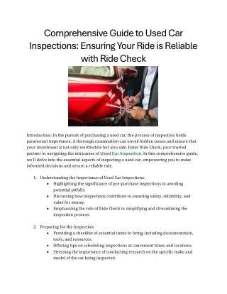 Comprehensive Guide to Used Car Inspections Ensuring Your Ride is Reliable with Ride Check