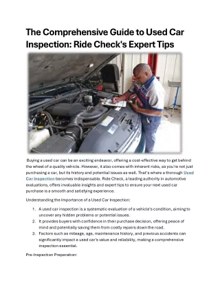 Comprehensive Guide to Used Car Inspection Ride Check's Expert Tips