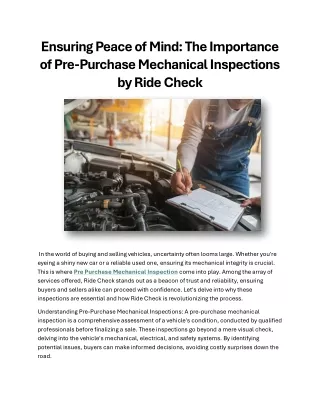 Ensuring Peace of Mind The Importance of Pre-Purchase Mechanical Inspections by Ride Check