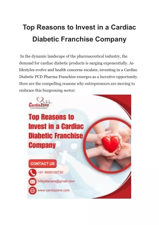 Top Reasons to Invest in a Cardiac Diabetic Franchise Company