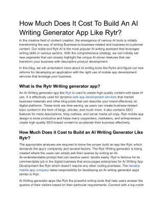 How Much Does It Cost To Build An AI Writing Generator App Like Rytr