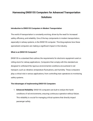 Harnessing EN50155 Computers for Advanced Transportation Solutions