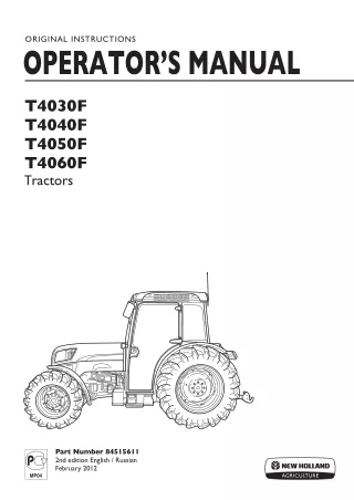 New Holland T4030F T4040F T4050F T4060F Tractors Operator’s Manual Instant Download (Publication No.84515611)