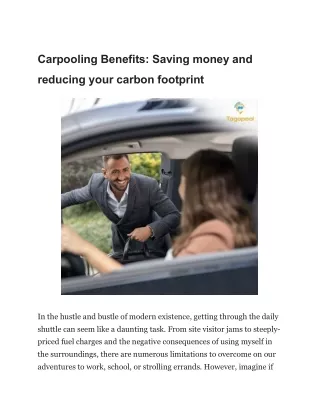 Carpooling Benefits- Saving money and reducing your carbon footprint