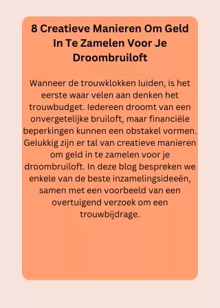 8 Creatieve Manieren Om Geld In Te Zamelen Voor Je Droombruiloft