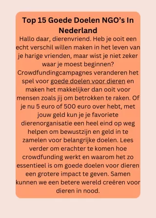 Top 15 Goede Doelen NGO’s In Nederland