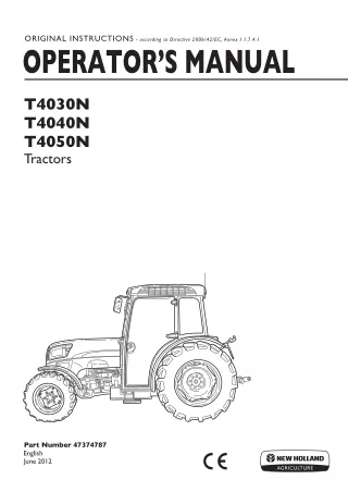 New Holland T4030N T4040N T4050N Tractors Operator’s Manual Instant Download (Publication No.47374787)