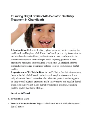 Pediatric Dentistry Treatment in Chandigarh