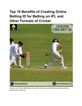 Florence Book is the most trustworthy website for Online Cricket ID.