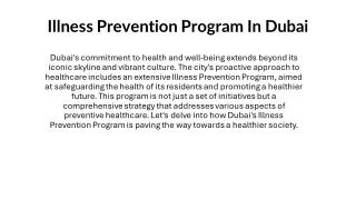 Illness Prevention Program In Dubai