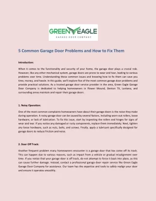 5 Common Garage Door Problems and How to Fix Them