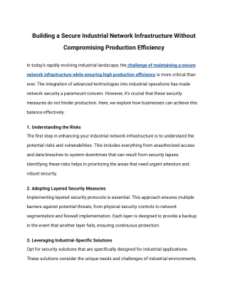 Building a Secure Industrial Network Infrastructure Without Compromising Production Efficiency