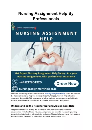 Nursing Assignment Help By Professionals