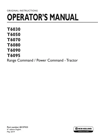 New Holland T6030 T6050 T6070 T6080 T6090 T6095 Range Command  Power Command Tractor Operator’s Manual Instant Download