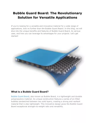 Bubble Guard Board The Revolutionary Solution for Versatile Applications