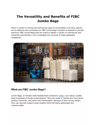 The Versatility and Benefits of FIBC Jumbo Bags