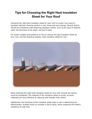 Tips for Choosing the Right Heat Insulation Sheet for Your Roof