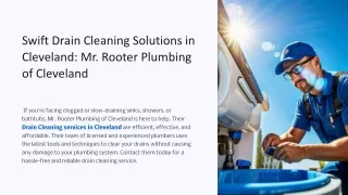 Swift Drain Cleaning Solutions in Cleveland Mr. Rooter Plumbing of Cleveland