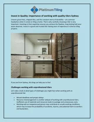 Invest in Quality and Importance of working with quality tilers Sydney