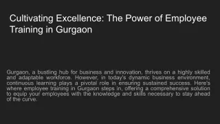 EMPLOYEE TRAINING IN GURGOAN