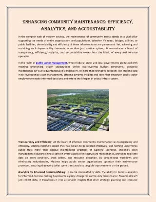 Enhancing Community Maintenance: Efficiency, Analytics, and Accountability
