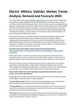 Electric Military Vehicles Market Trends Analysis